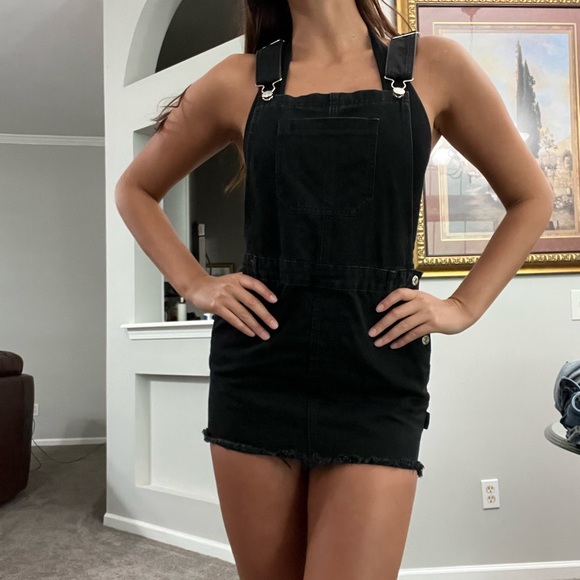 EUC Black Overall Mini Dress - Picture 3 of 6